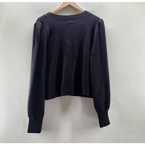 Express Bow Cardigan Sweater Women Large Black Puff Sleeve Embellished Knit Luxe - Picture 5 of 10